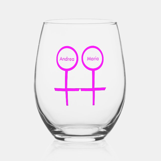Lesbian Lovers Personalized Stemless Wine Glass (Front)