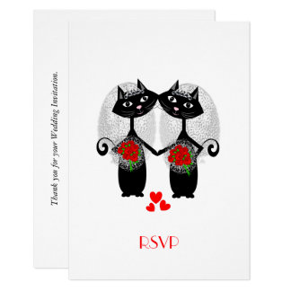 Lesbian Marriage Cool Cat Cute Brides Wedding Invitation
