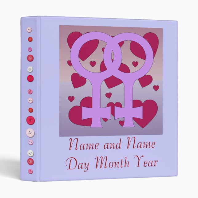 Lesbian Marriage Hearts 3 Ring Binder (Front/Spine)