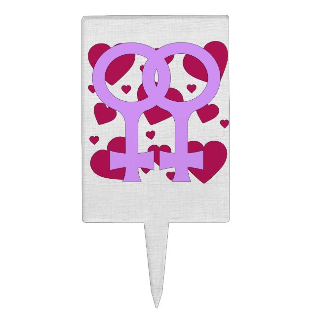 Lesbian Marriage Hearts Cake Topper (Front)