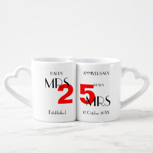 Lesbian Mrs+Mrs Anniversary 25 Years Personalized Coffee Mug Set