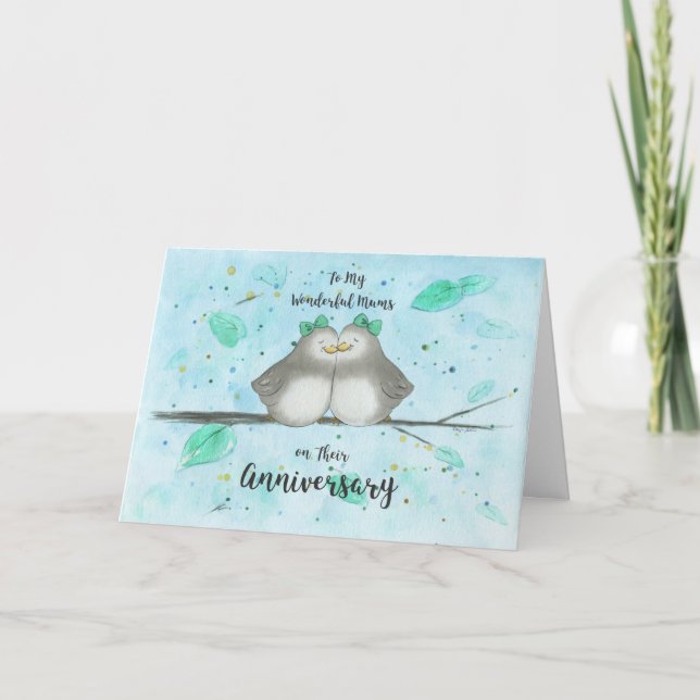 Lesbian Mums Parents Anniversary Cute Lovebirds    Card (Front)
