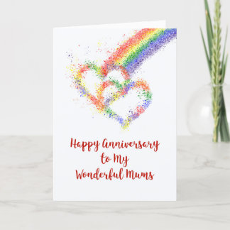 Lesbian My Mums Parents Anniversary Rainbow Hearts Card