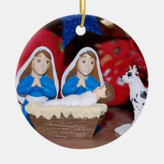Lesbian Nativity: Love Makes a Holy Family Ceramic Ornament