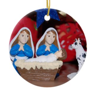 Lesbian Nativity: Love Makes a Holy Family Ceramic Ornament
