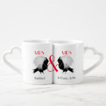 Lesbian Newlyweds Cute Love Birds Personalized Coffee Mug Set<br><div class="desc">Just the thing for the newlywed lesbian couples a cute pair of love mugs which can easily be customized with the couples initials and the date of their marriage.  A special wedding gift and keepsake of their wedding day and so cute with two love birds dressed as the brides</div>