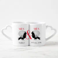 Lesbian Newlyweds Cute Love Birds Personalized Coffee Mug Set