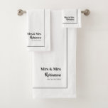 Lesbian Newlyweds Mr & Mr Personalized Bath Towel Set<br><div class="desc">Stylish Mrs and Mrs personalized towel set for the newlywed lesbian couple; in a white and black,  with editable script,  name and established wedding date</div>