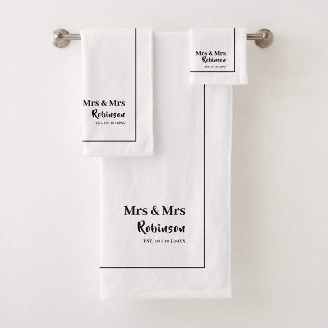Lesbian Newlyweds Mr & Mr Personalized Bath Towel Set (Insitu)