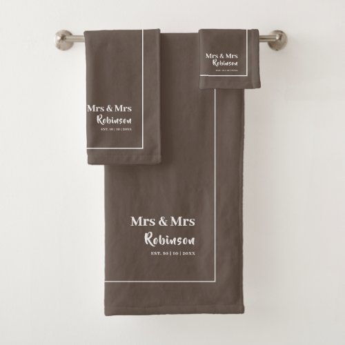 Lesbian Newlyweds Mrs  Mrs Personalized Large Bat Bath Towel Set