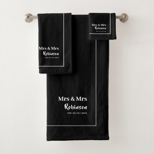 Lesbian Newlyweds Mrs  Mrs Personalized Large Bath Towel Set