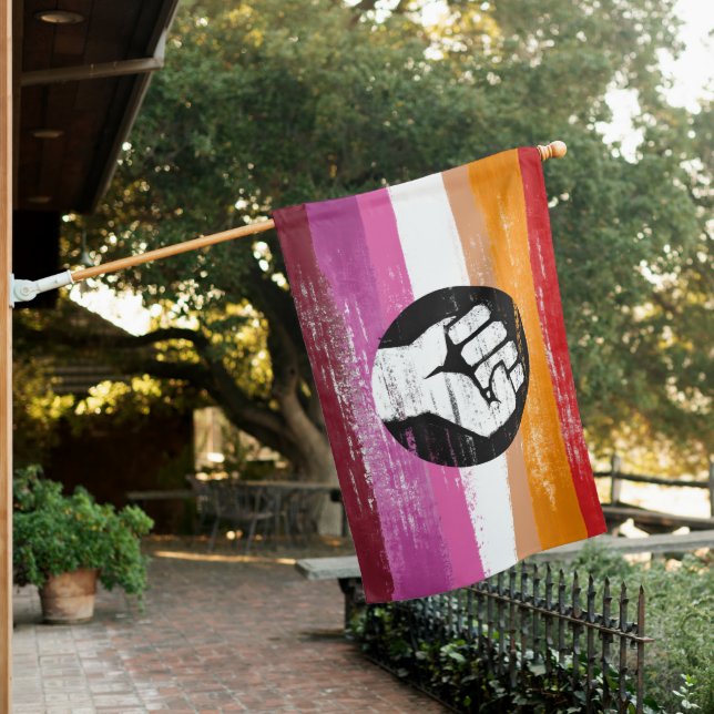 Lesbian Painted Protest Flag (In SItu)