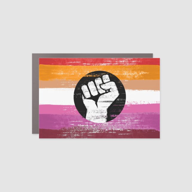 Lesbian Painted Protest Flag Car Magnet (Front)