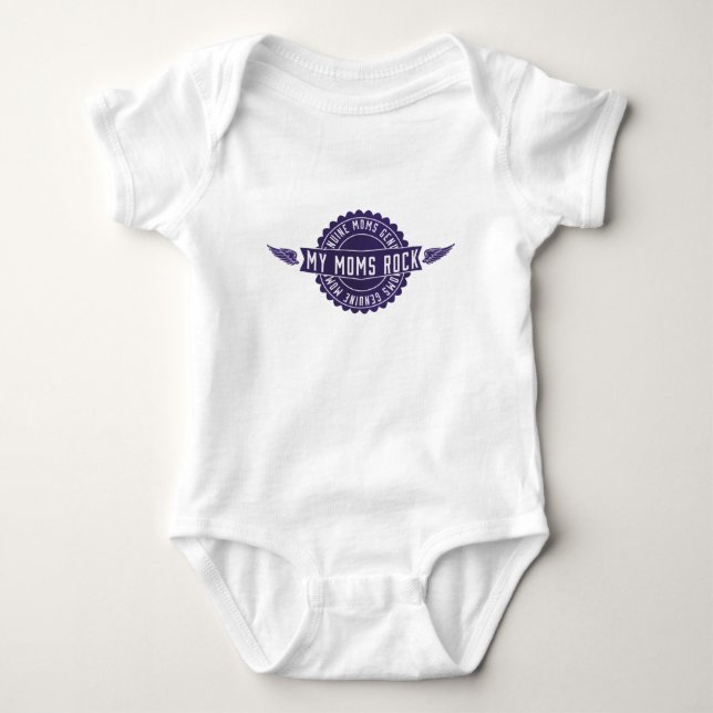 Lesbian Parents My Mom's Rock Emblem Purple Baby Bodysuit (Front)
