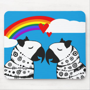 Lesbian Parrots Couple with Rainbow Mouse Pad