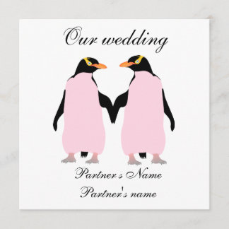 Lesbian, Pastel penguins wedding invitation