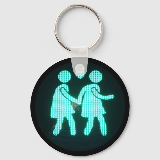 Lesbian Pedestrian Signal Keychain (Button Style) (Front)
