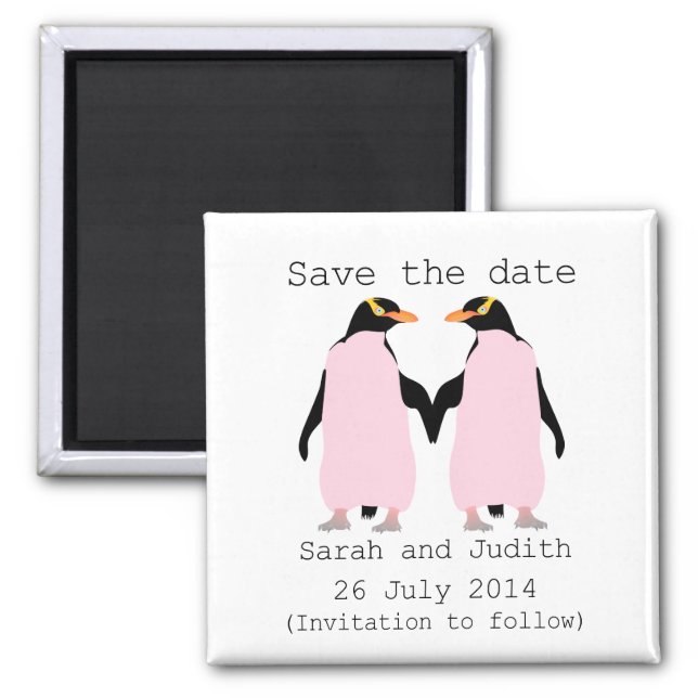 Lesbian, Penguins holding hands save the date Magnet (Front)