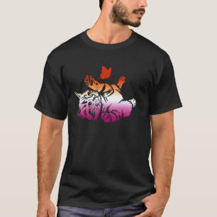 Lesbian Playful Cat Butterfly Cute Pride Love T-Shirt
