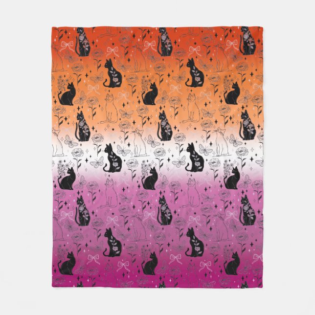 Lesbian Pride Black Cat - Mystical Witchy Fleece Blanket (Front)