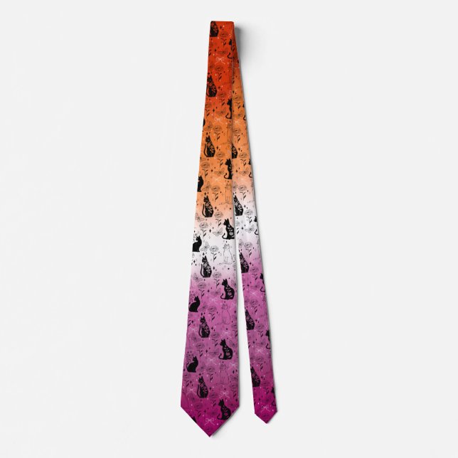 Lesbian Pride Black Cat - Mystical Witchy Neck Tie (Front)