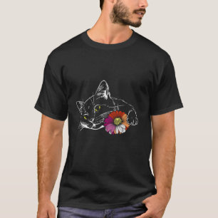 Lesbian Pride Black Cat with Flower LGBTQ Artistic T-Shirt