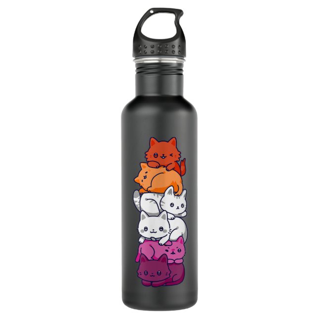 Lesbian Pride Cat LGBT Gay Flag Cute Hers and Hers Stainless Steel Water Bottle (Front)