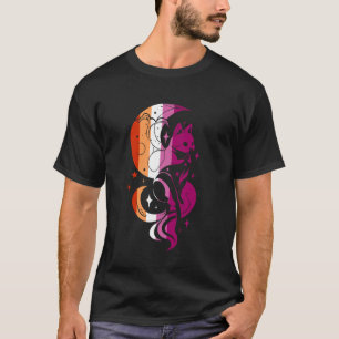 Lesbian Pride Celestial Cat Moon Mystical Design T-Shirt