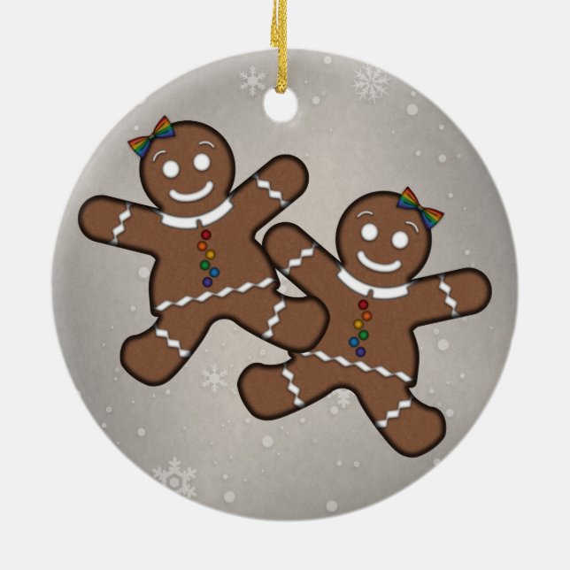 Lesbian Pride Christmas Gingerbread Women Couple Ceramic Ornament (Back)