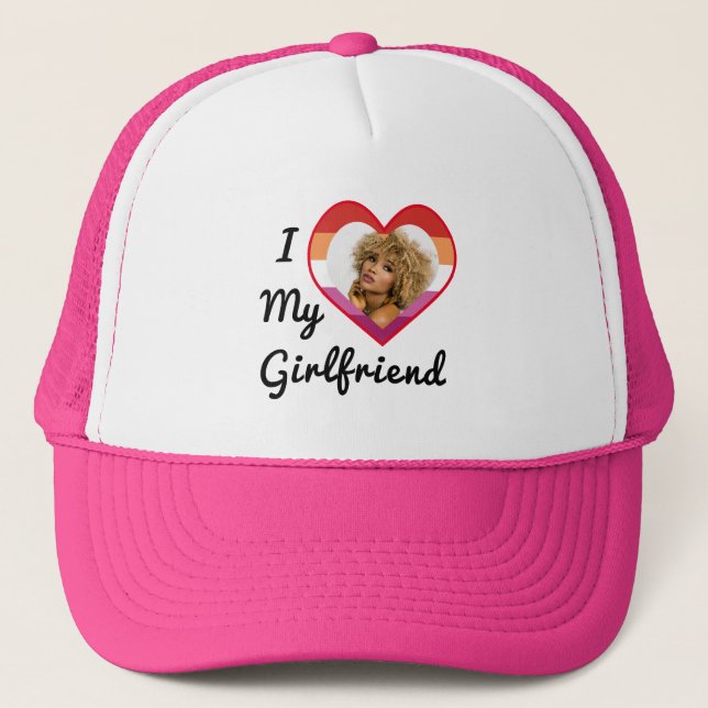 Lesbian Pride Custom Photo I Love My Girlfriend Trucker Hat (Front)