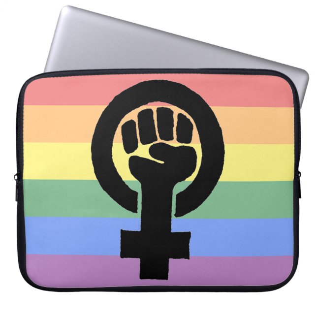 Lesbian Pride Feminist Fist Faded Rainbow Laptop Sleeve (Front)