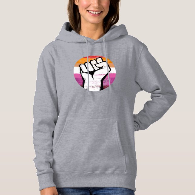 Lesbian Pride Fist Circle Print Hoodie (Front)