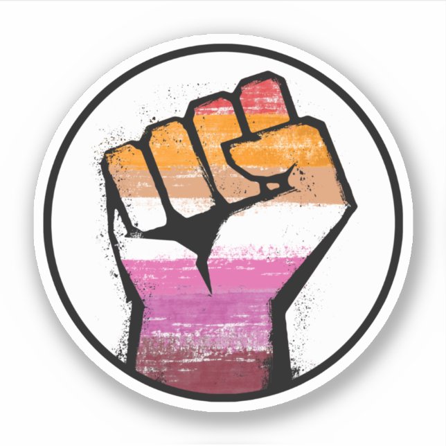 Lesbian Pride Fist Circle Sticker (Front)