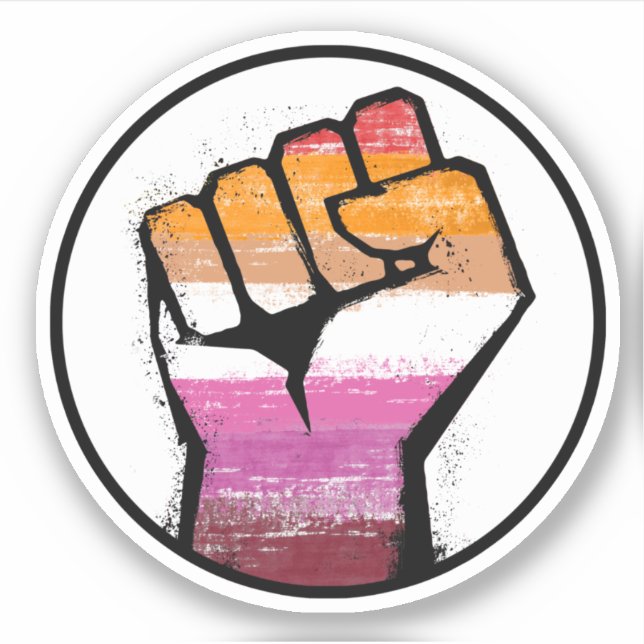Lesbian Pride Fist Circle Sticker (Front)