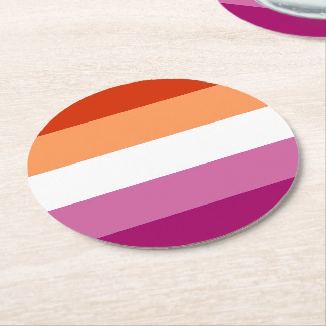 Lesbian Pride Flag (5 Stripes) Round Paper Coaster (Angled)