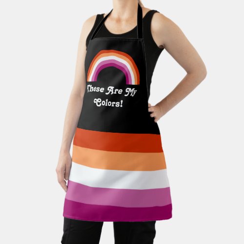 Lesbian pride flag and rainbow with a custom text apron