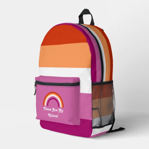 Lesbian pride flag and rainbow with a custom text printed backpack