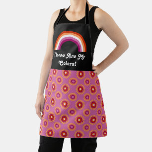 Lesbian pride flag and rainbow with text / pink apron