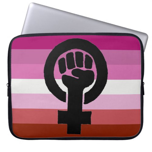 Lesbian Pride Flag Feminist Fist Laptop Sleeve