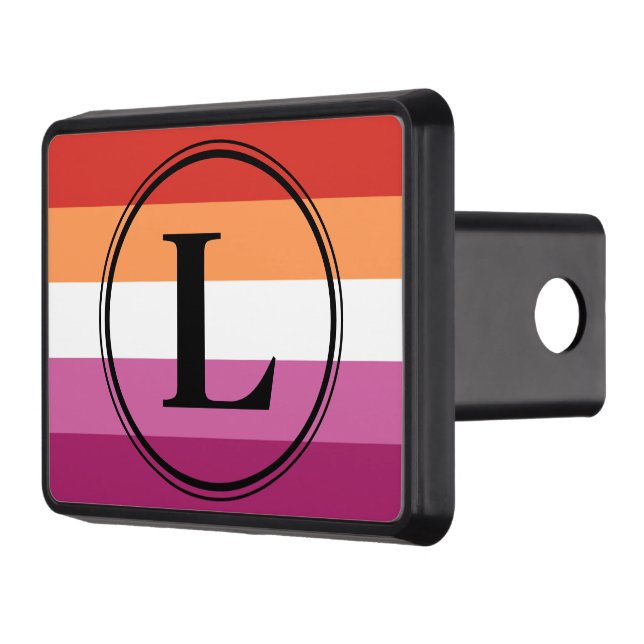Lesbian Pride Flag (Five Stripes) Custom Monogram Hitch Cover (Left)