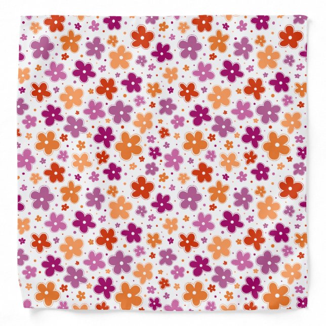 Lesbian Pride Flag Flowers Doodle Pink Red Orange Bandana (Front)