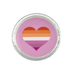 Lesbian Pride Flag Heart Motif LGBTQIA+ Pride 2024 Ring