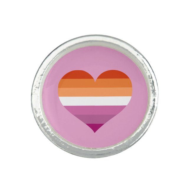 Lesbian Pride Flag Heart Motif LGBTQIA+ Pride 2024 Ring (Front)