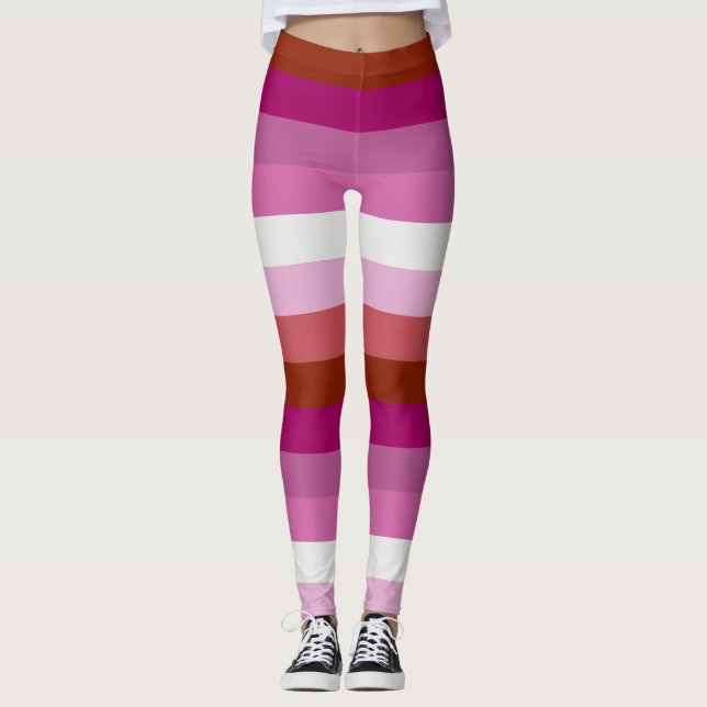 Lesbian Pride Flag LGBTQ+ Horizontal Stripe Leggings (Front)