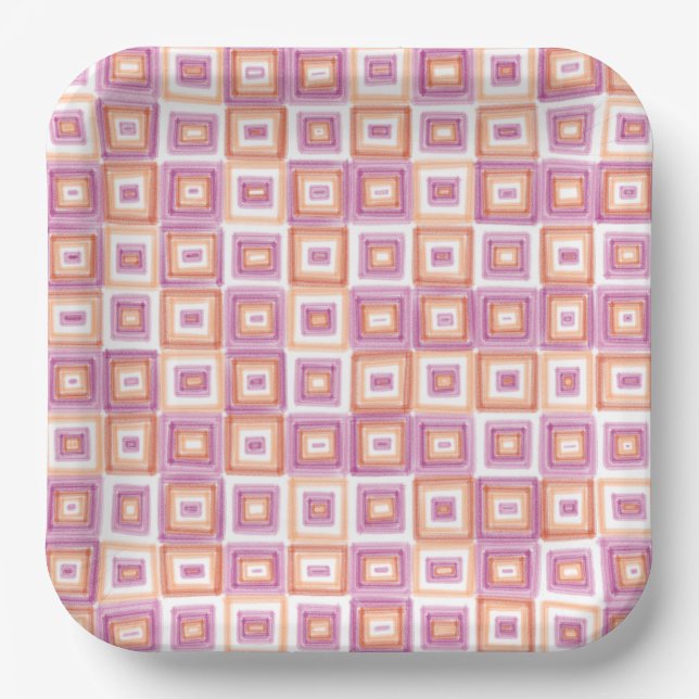 Lesbian Pride Flag Modern Art Red Orange Pink Paper Plates (Front)