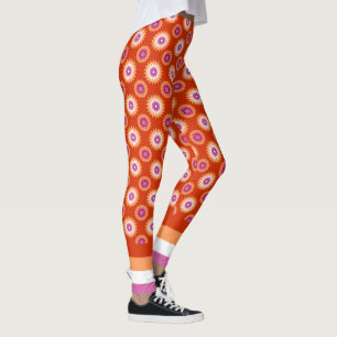 Lesbian pride flag / orange flower pattern legging