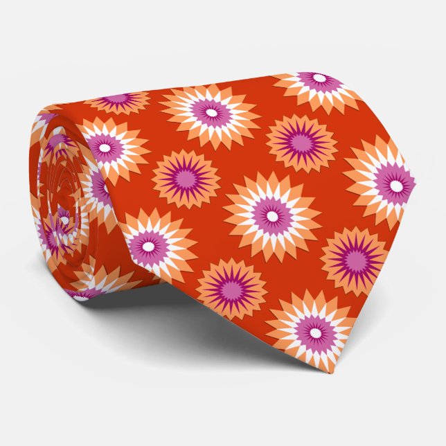 Lesbian pride flag / orange flower pattern neck tie (Rolled)