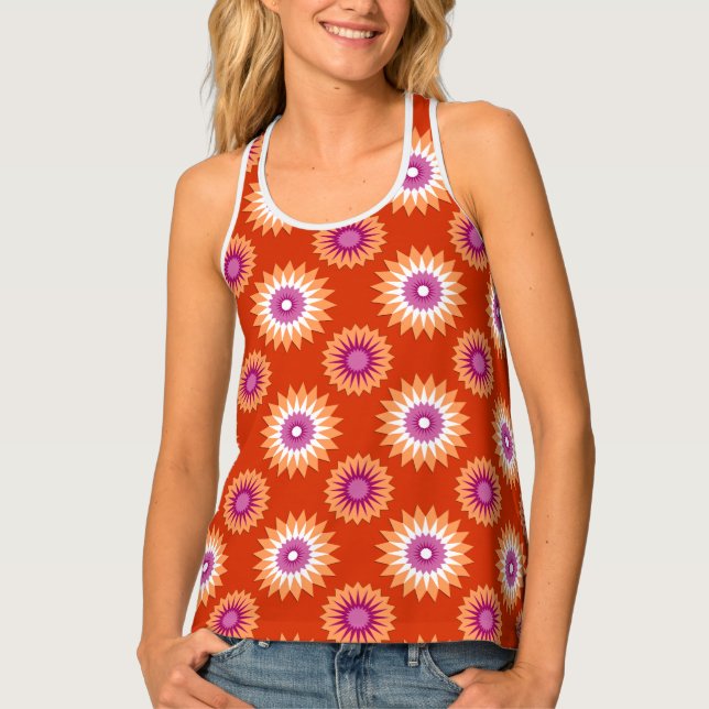 Lesbian pride flag / orange flower pattern tank top (Front)