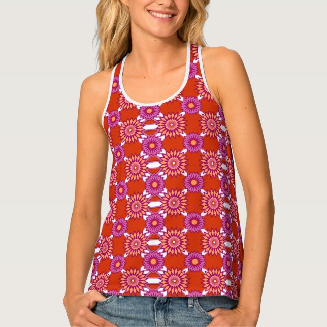 Lesbian pride flag / orange mirror flower pattern tank top (Front)
