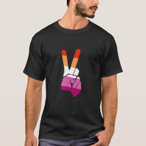 Lesbian Pride Flag Peace Hand T_Shirt